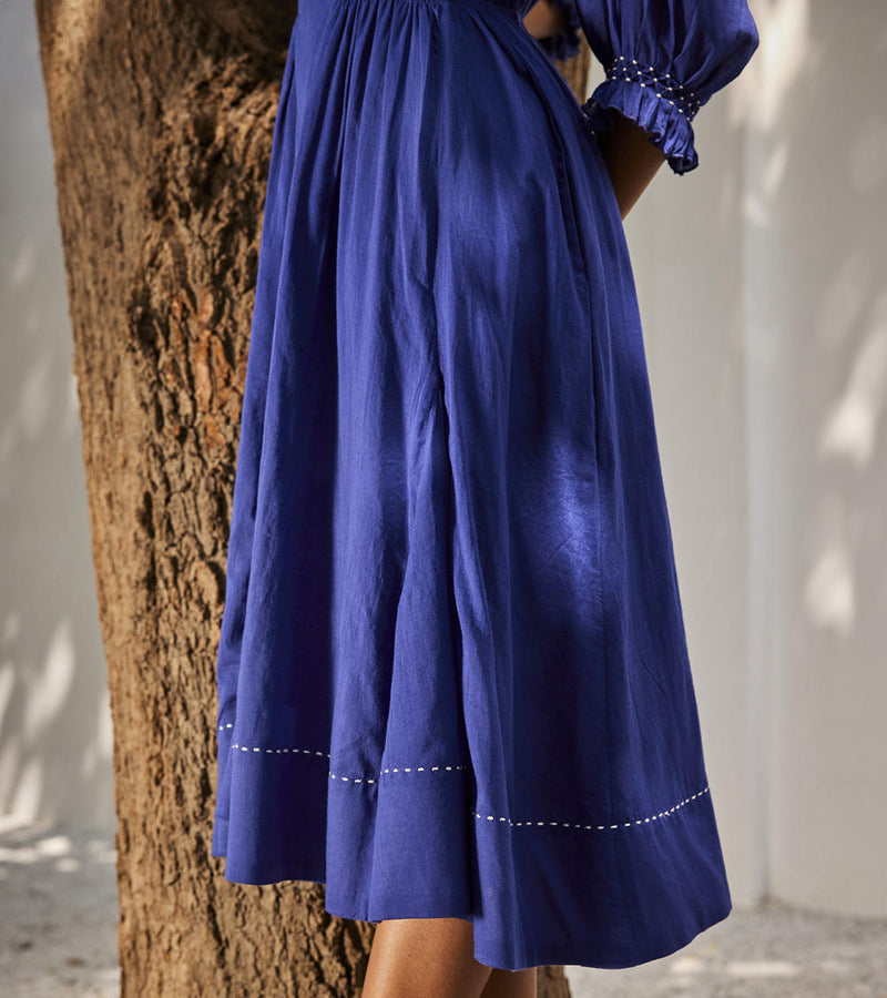 Bustling wind dress Dress by Khara Kapas in blue for women in Singapore