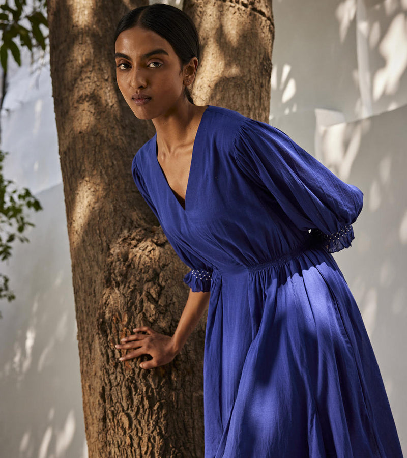 Bustling wind dress Dress by Khara Kapas in blue for women in Singapore