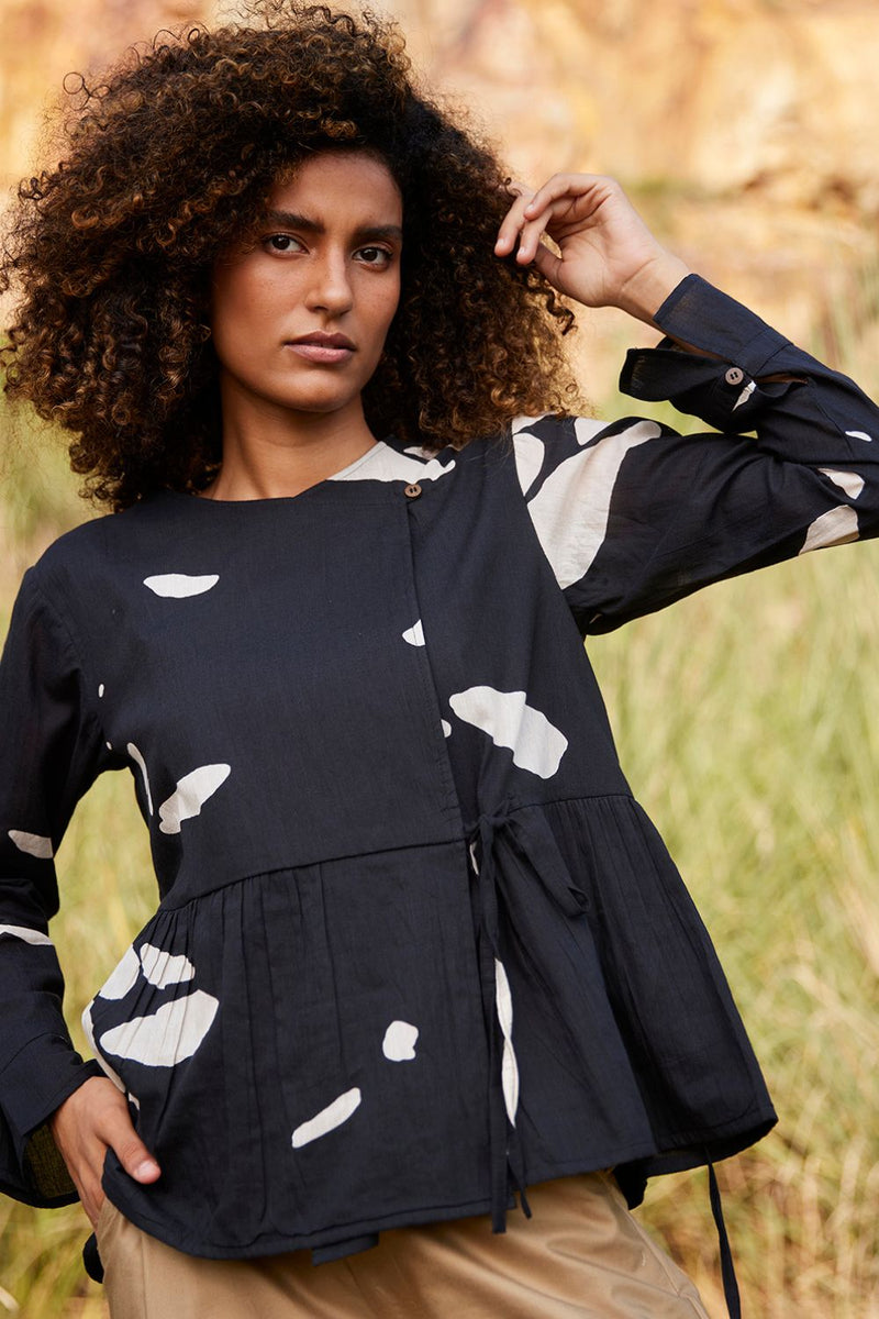 Droplet Blouse Top & Tunics by Khara Kapas in black for women in Singapore