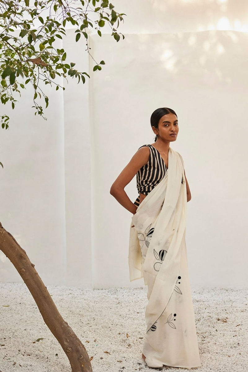 Luna saree Sarees by Khara Kapas in white for women in Singapore