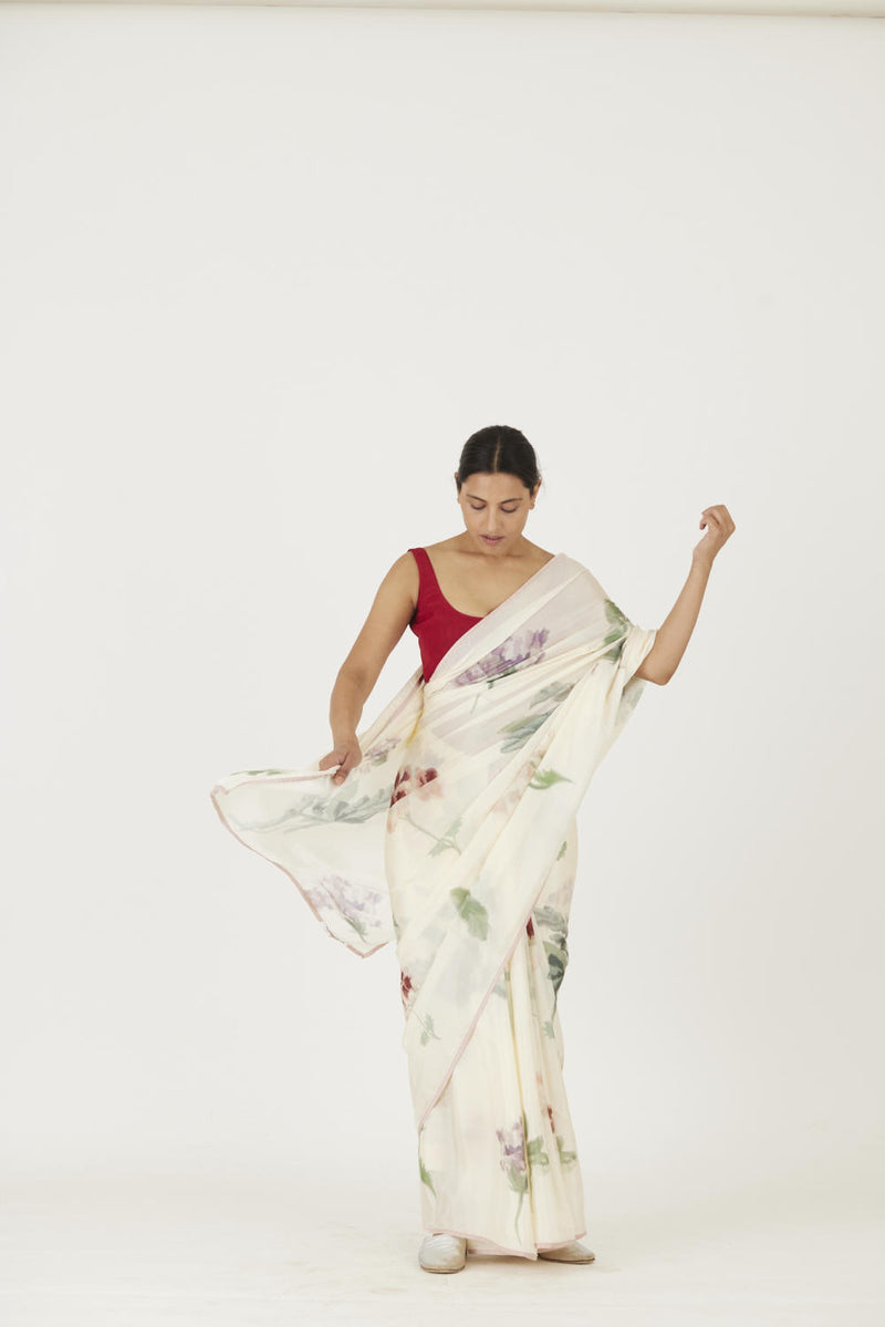 JULIET WHITE SAREE Sarees by Yam in white color for women in Singapore