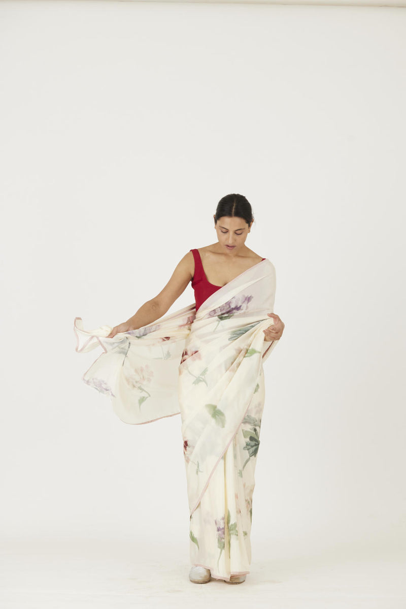 JULIET WHITE SAREE Sarees by Yam in white color for women in Singapore