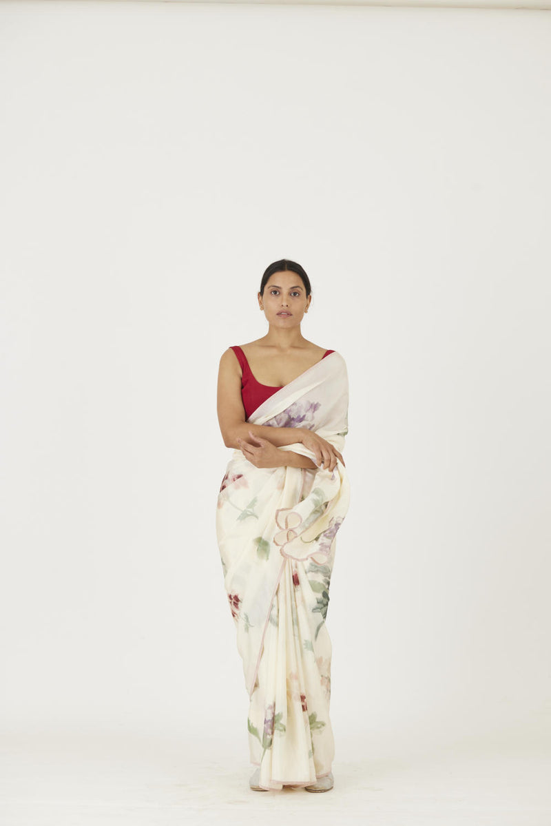 JULIET WHITE SAREE Sarees by Yam in white color for women in Singapore