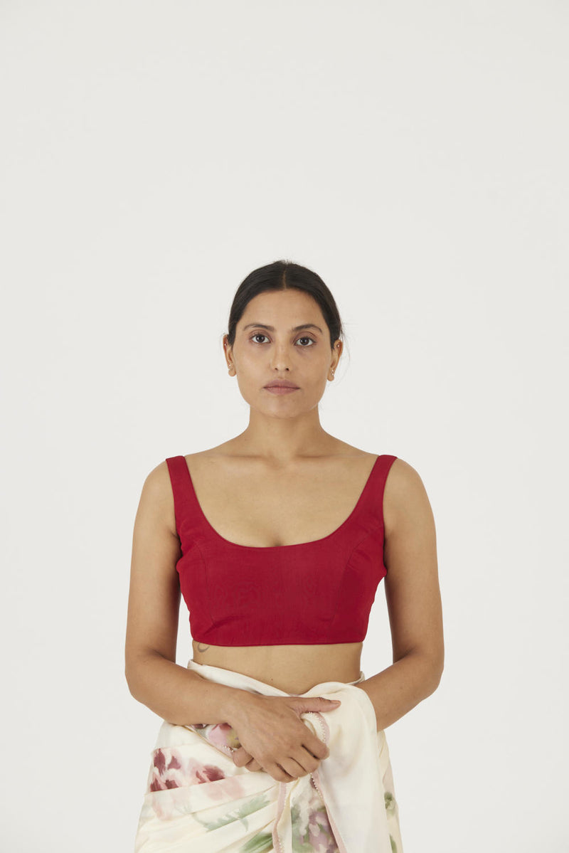 JULIET WHITE RED SOLID BLOUSE Blouses by Yam for women in Singapore