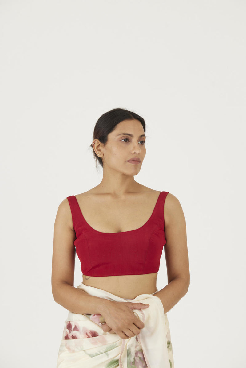 JULIET WHITE RED SOLID BLOUSE Blouses by Yam for women in Singapore