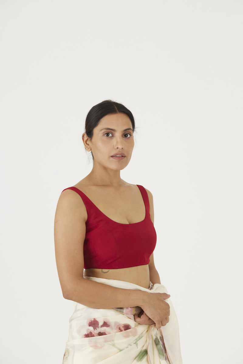 JULIET WHITE RED SOLID BLOUSE Blouses by Yam for women in Singapore