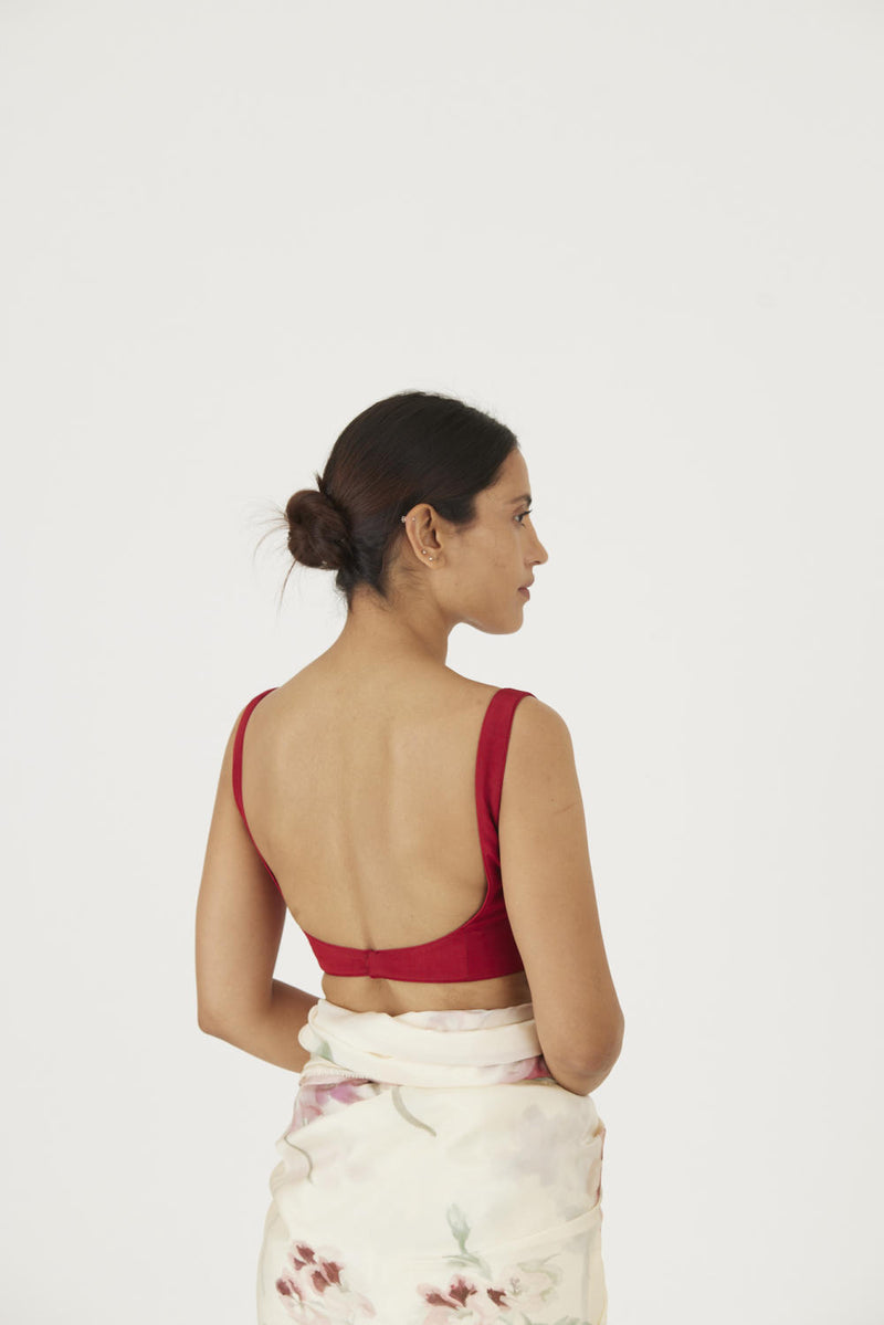 JULIET WHITE RED SOLID BLOUSE Blouses by Yam for women in Singapore