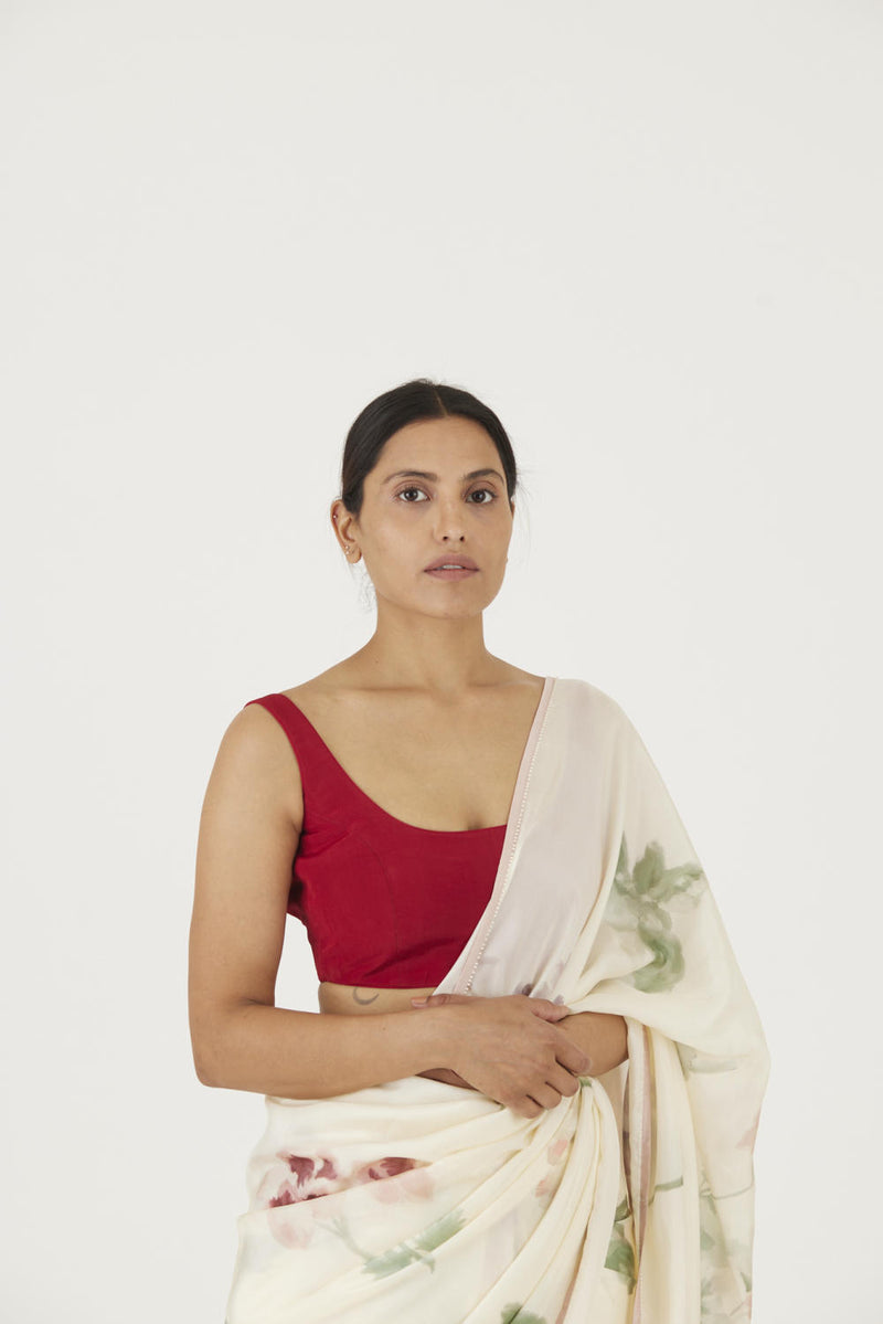 JULIET WHITE RED SOLID BLOUSE Blouses by Yam for women in Singapore