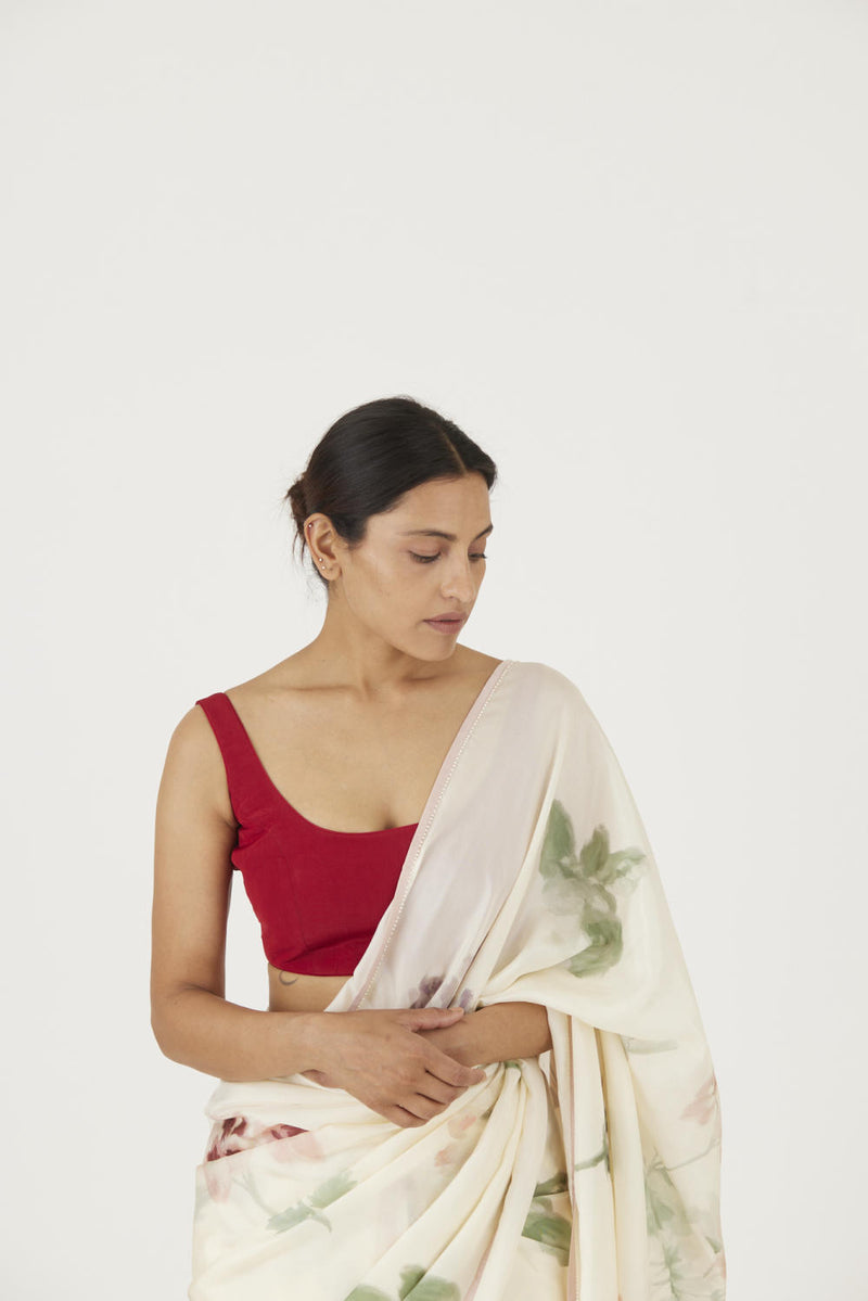 JULIET WHITE RED SOLID BLOUSE Blouses by Yam for women in Singapore