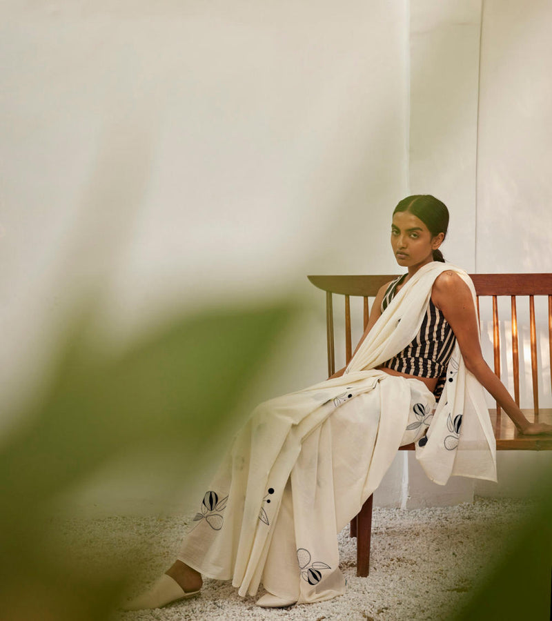 Luna saree Sarees by Khara Kapas in white for women in Singapore