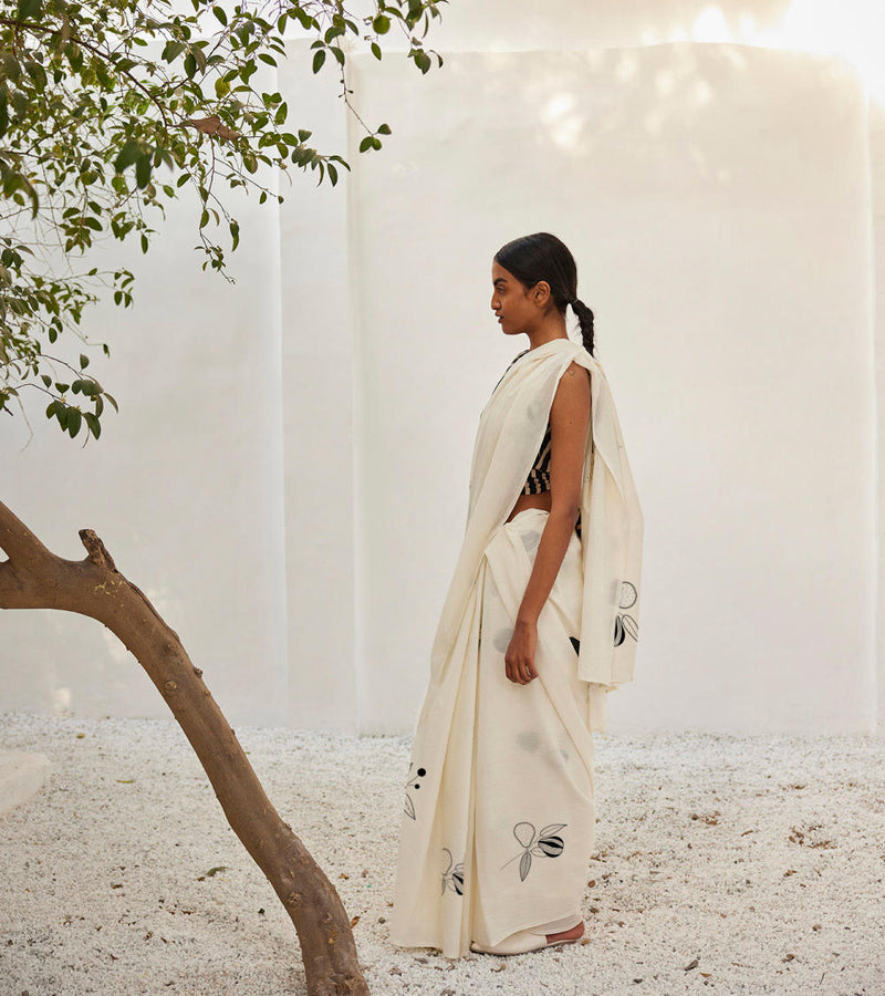 Luna saree Sarees by Khara Kapas in white for women in Singapore