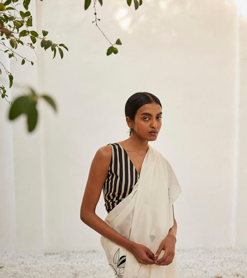 Luna saree Sarees by Khara Kapas in white for women in Singapore