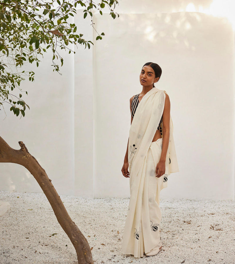 Luna saree Sarees by Khara Kapas in white for women in Singapore