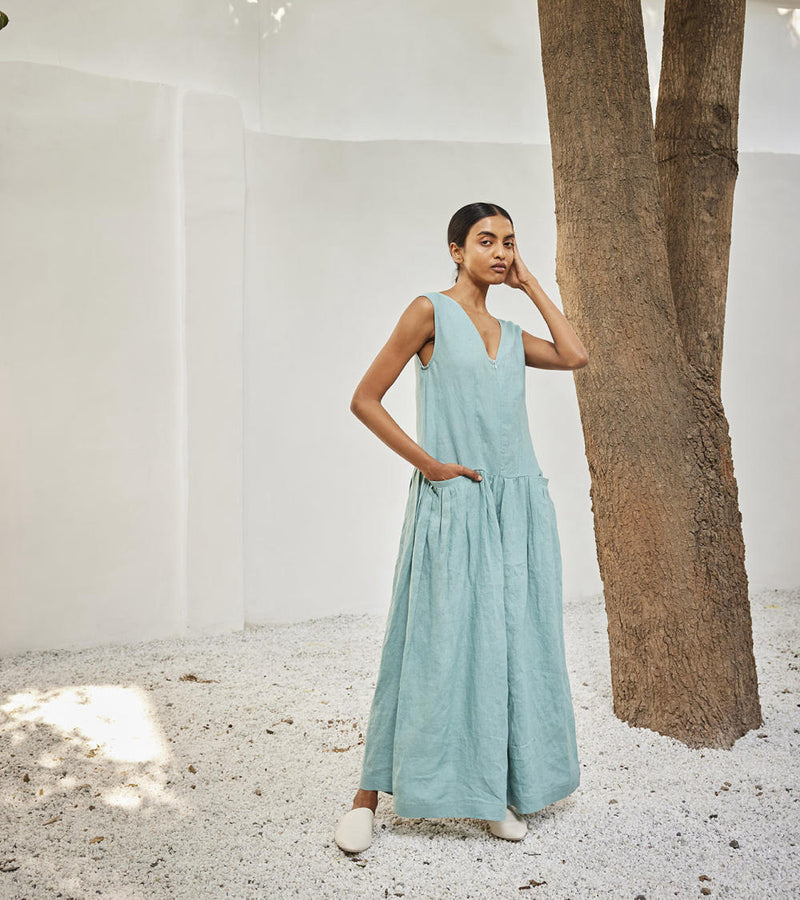 Morning sky jumpsuit Dress by Khara Kapas in blue for women in Singapore