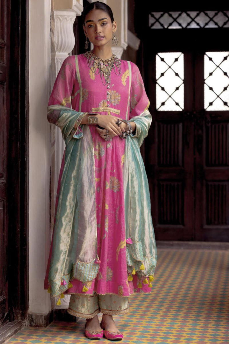Fariba Pink Printed Back Yoke Kurta Set Kurta Sets by Rajiramniq for women in Singapore