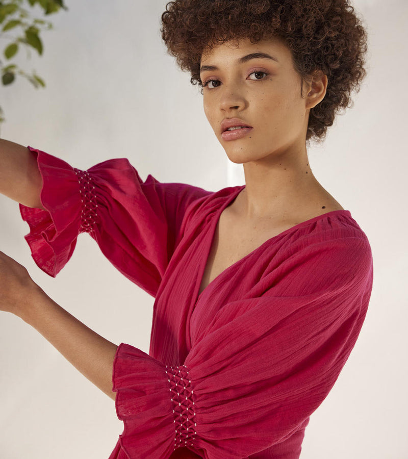 First love wrap dress Dress by Khara Kapas in pink for women in Singapore