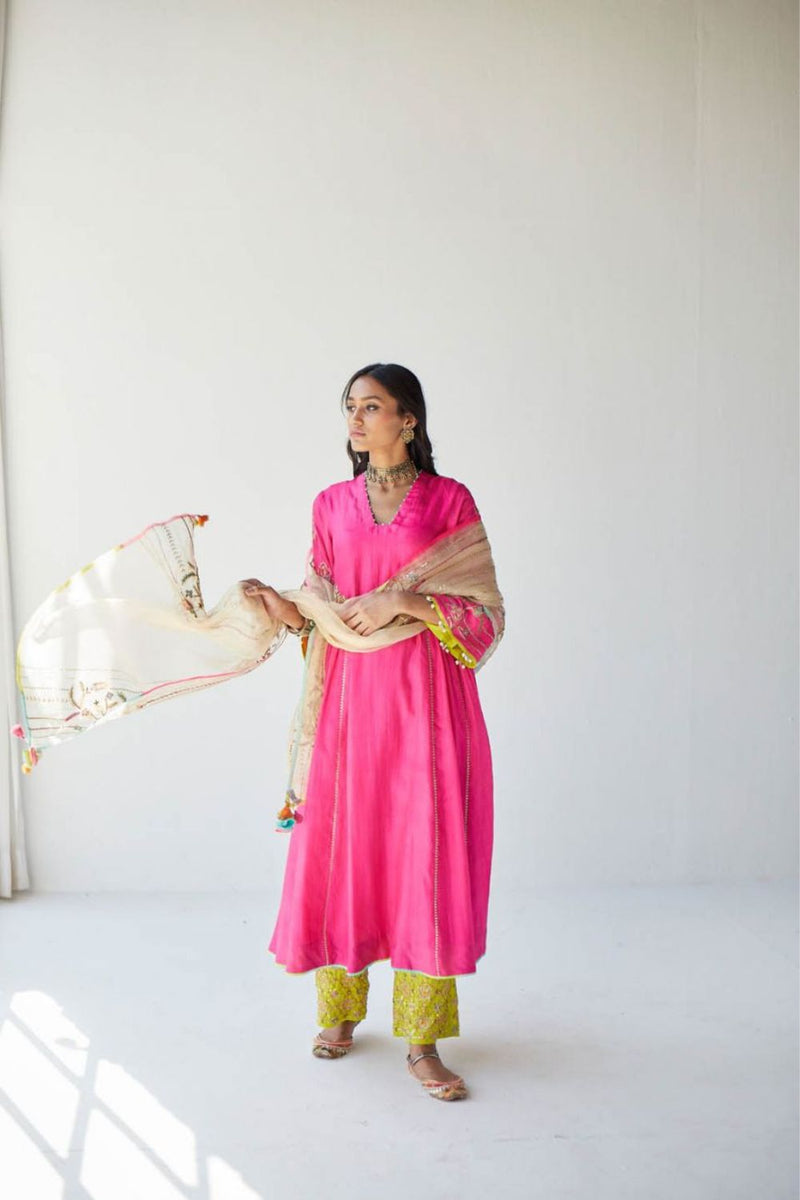 HOT PINK SIDE KALI KURTA SET Kurta Sets by Rajiramniq for women in Singapore