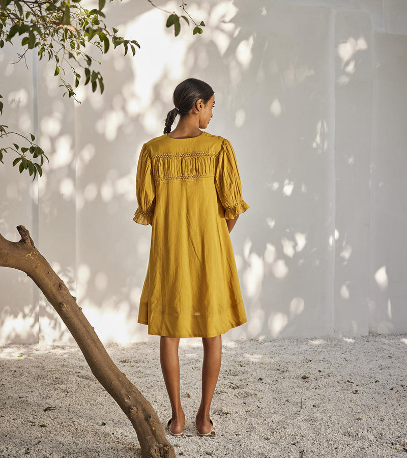 Warm afternoon dress Dress by Khara Kapas in yellow for women in Singapore