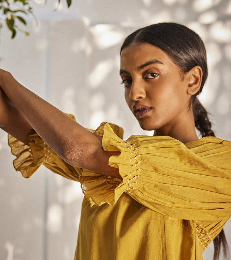 Warm afternoon dress Dress by Khara Kapas in yellow for women in Singapore