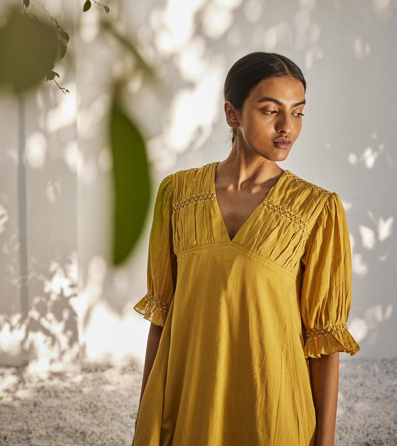 Warm afternoon dress Dress by Khara Kapas in yellow for women in Singapore