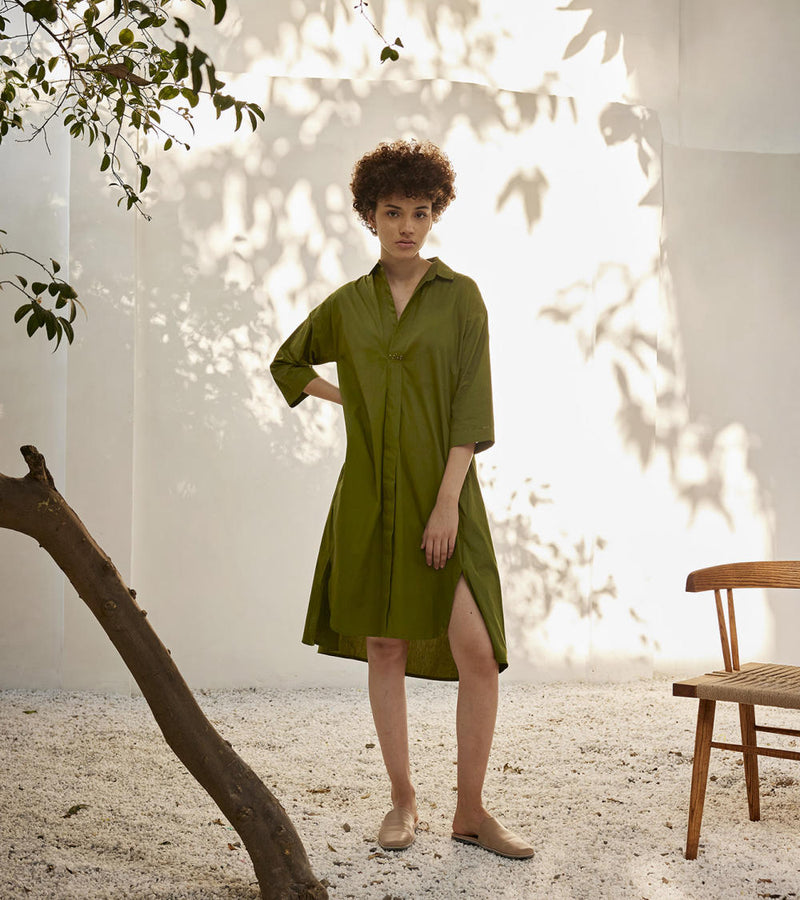 Spring shirt dress Dress by Khara Kapas in green for women in Singapore