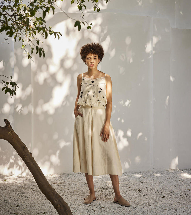 Sweet mist culottes Bottoms by Khara Kapas in white for women in Singapore