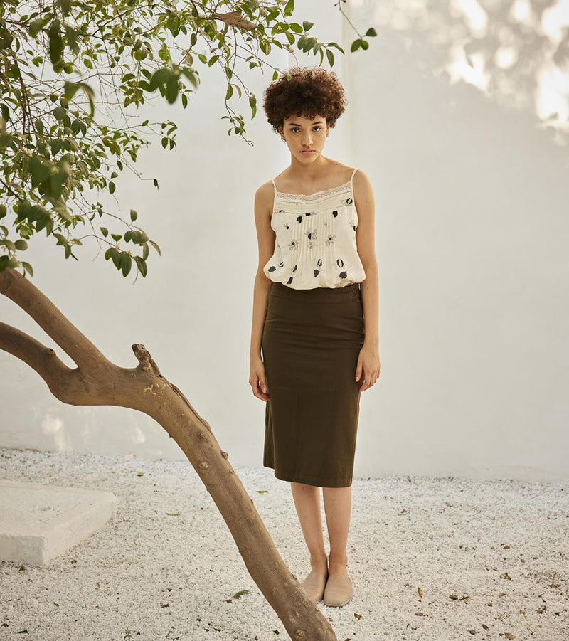 Olive pencil skirt Skirts by Khara Kapas in green for women in Singapore