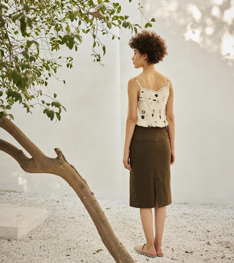 Olive pencil skirt Skirts by Khara Kapas in green for women in Singapore