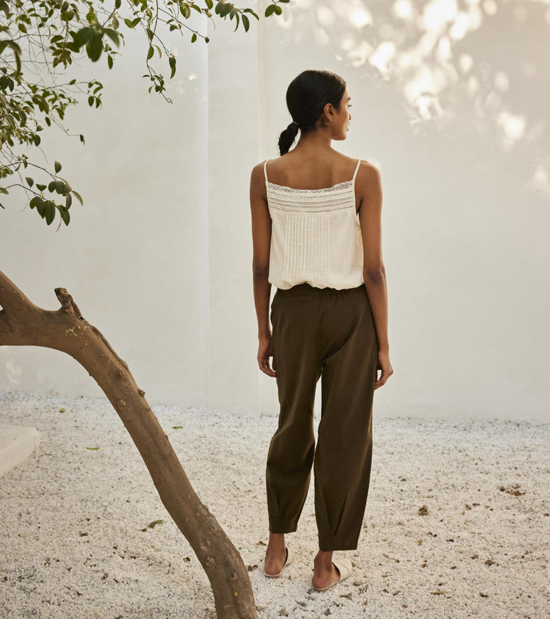 Olive dreams trouser Bottoms by Khara Kapas in green for women in Singapore
