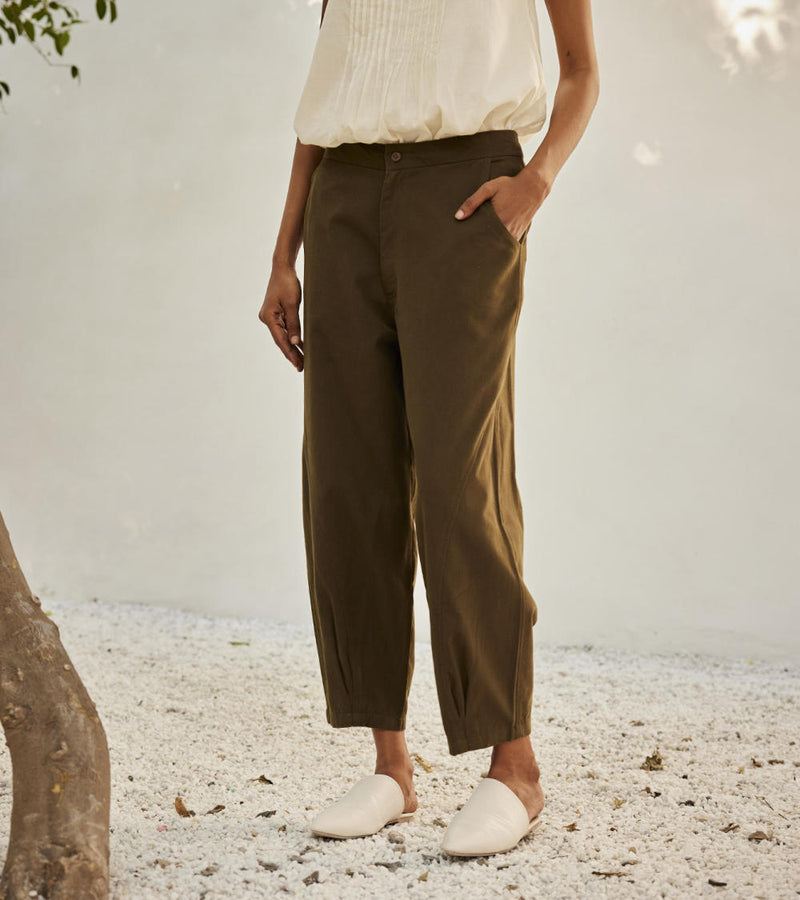 Olive dreams trouser Bottoms by Khara Kapas in green for women in Singapore