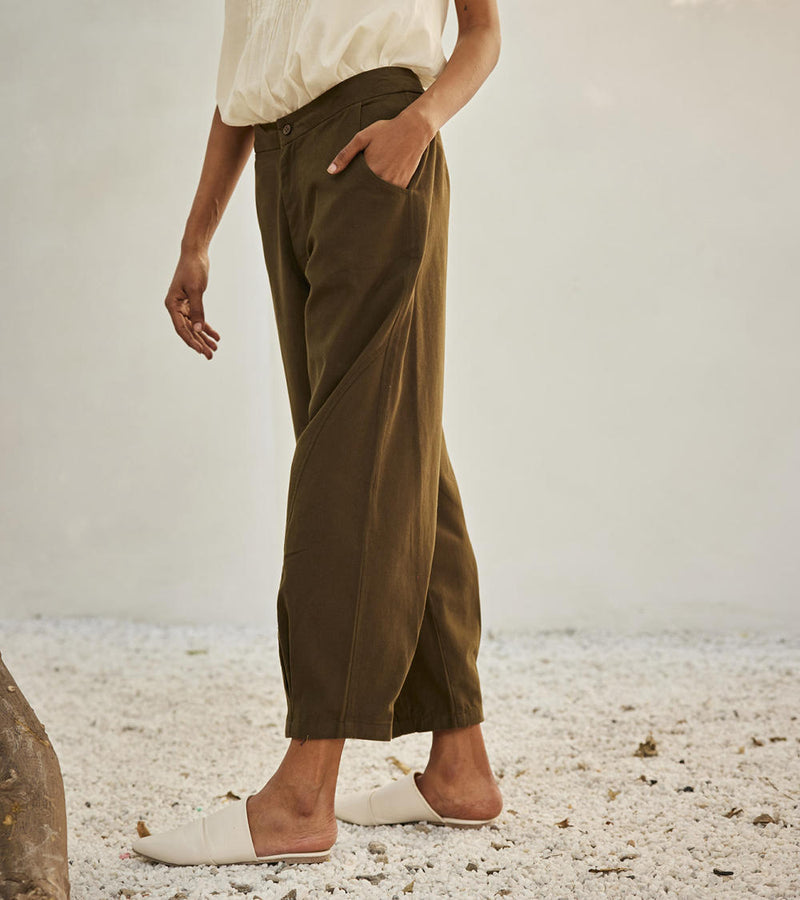 Olive dreams trouser Bottoms by Khara Kapas in green for women in Singapore