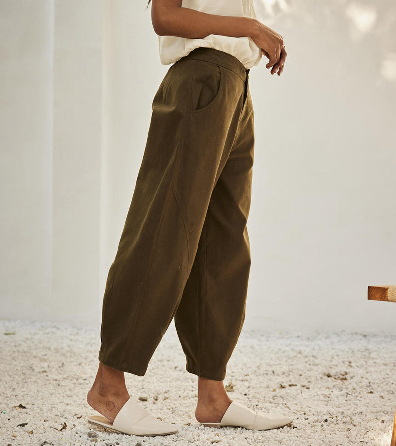 Olive dreams trouser Bottoms by Khara Kapas in green for women in Singapore