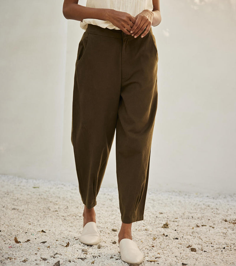 Olive dreams trouser Bottoms by Khara Kapas in green for women in Singapore