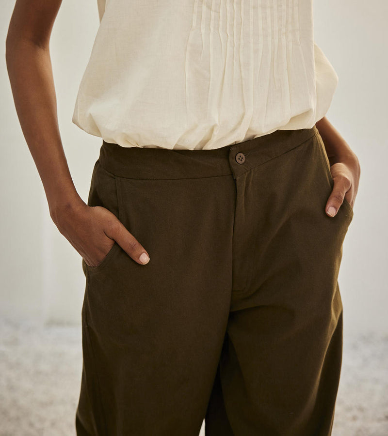 Olive dreams trouser Bottoms by Khara Kapas in green for women in Singapore
