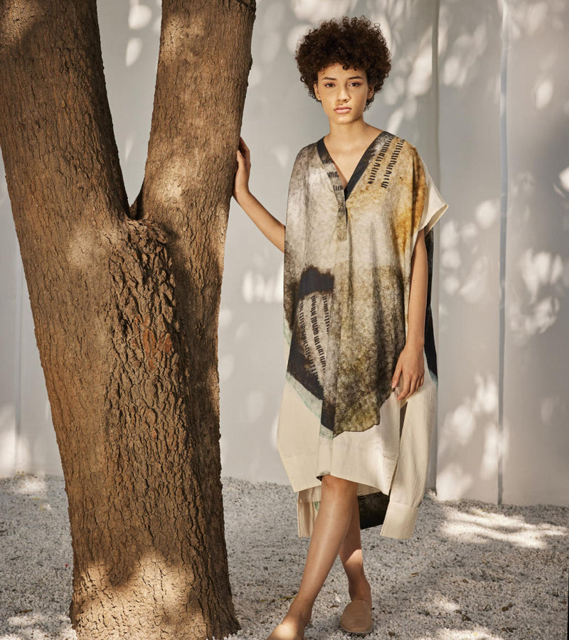 Celestial tales kaftan dress Lounge Wear by Khara Kapas in white for women in Singapore