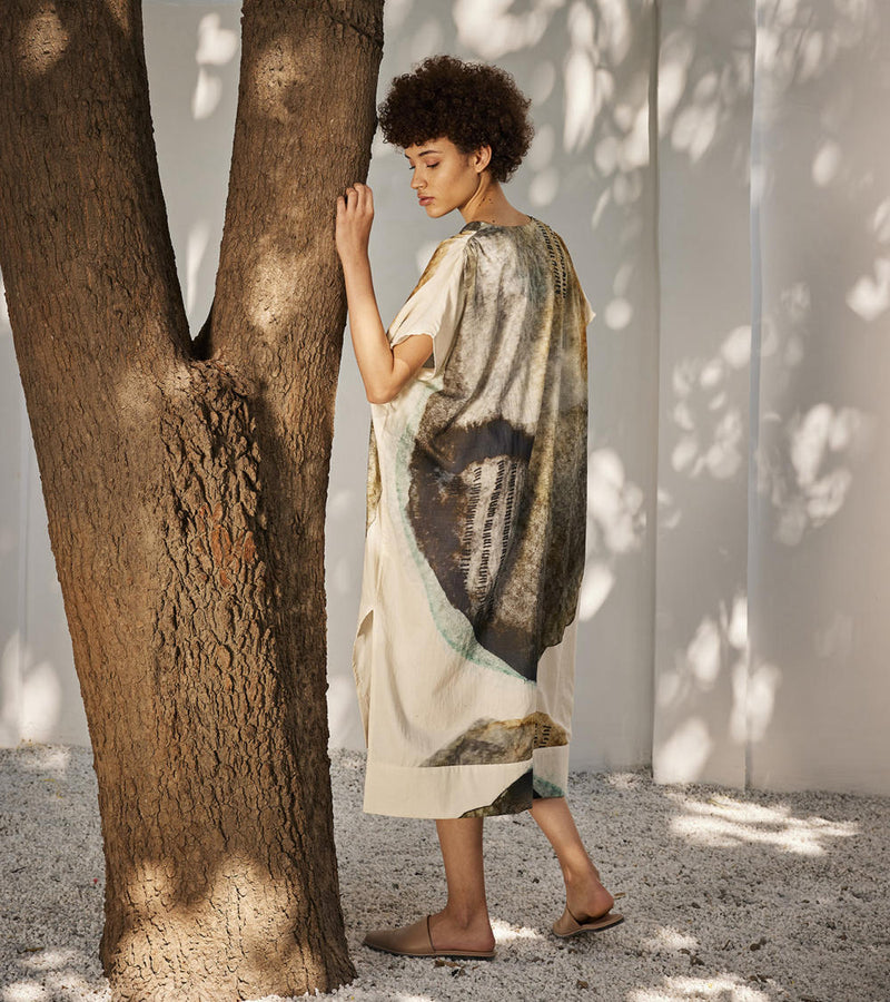 Celestial tales kaftan dress Lounge Wear by Khara Kapas in white for women in Singapore