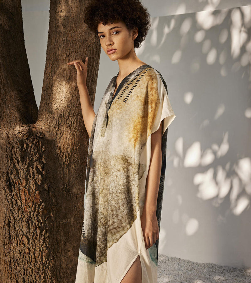 Celestial tales kaftan dress Lounge Wear by Khara Kapas in white for women in Singapore