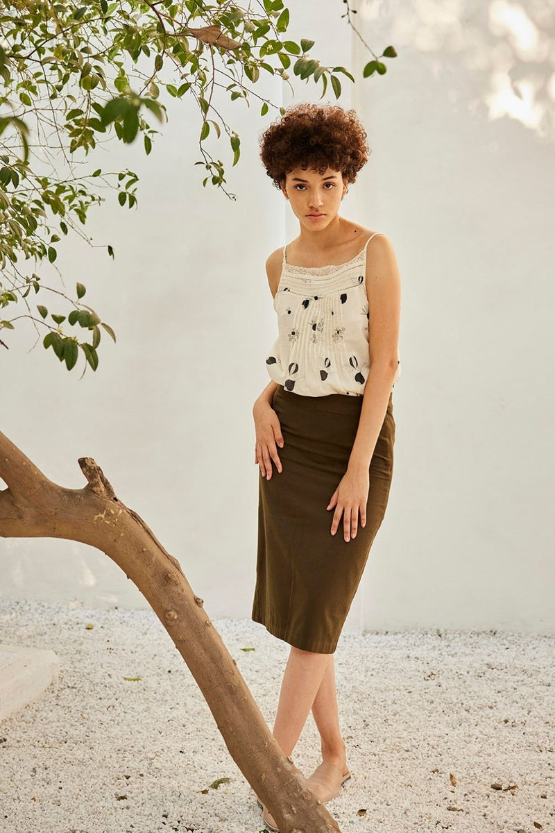 Olive pencil skirt Skirts by Khara Kapas in green for women in Singapore