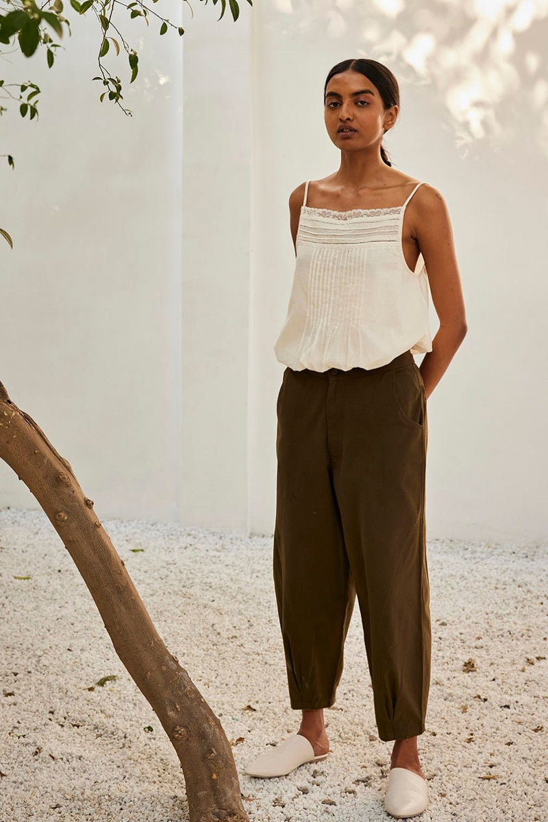Olive dreams trouser Bottoms by Khara Kapas in green for women in Singapore