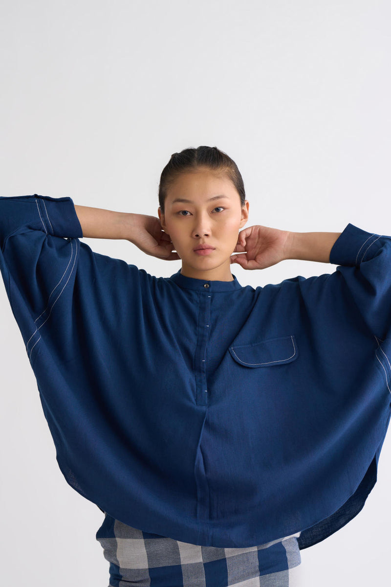 Bat Sleeve Top Co-ord - Navy Co-ord Set,Bottoms,Top & Tunics by THREE for women in Singapore