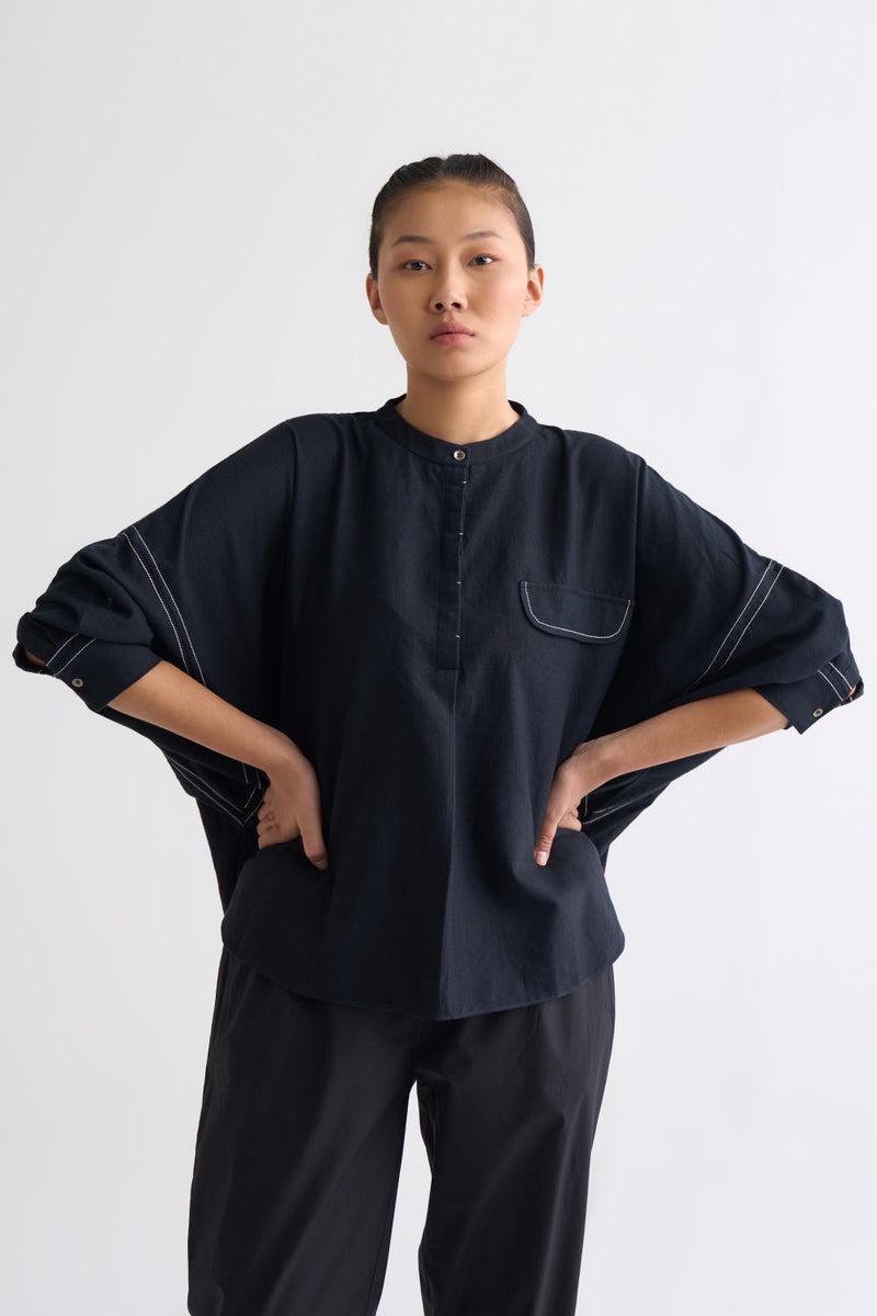 Bat Sleeve Top Co ord - Black Co-ord Set,Top & Tunics by THREE in black color for women in Singapore