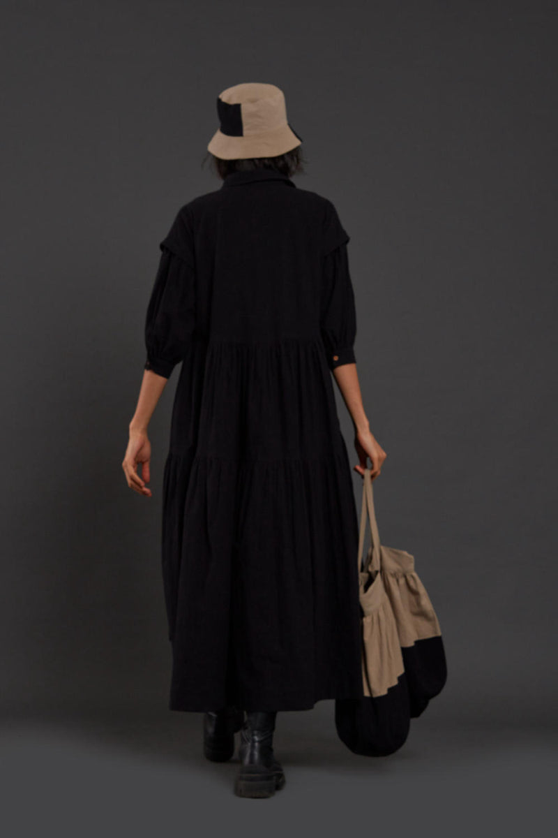Black Tiered Shirt Dress Dress by Mati in black color for women in Singapore
