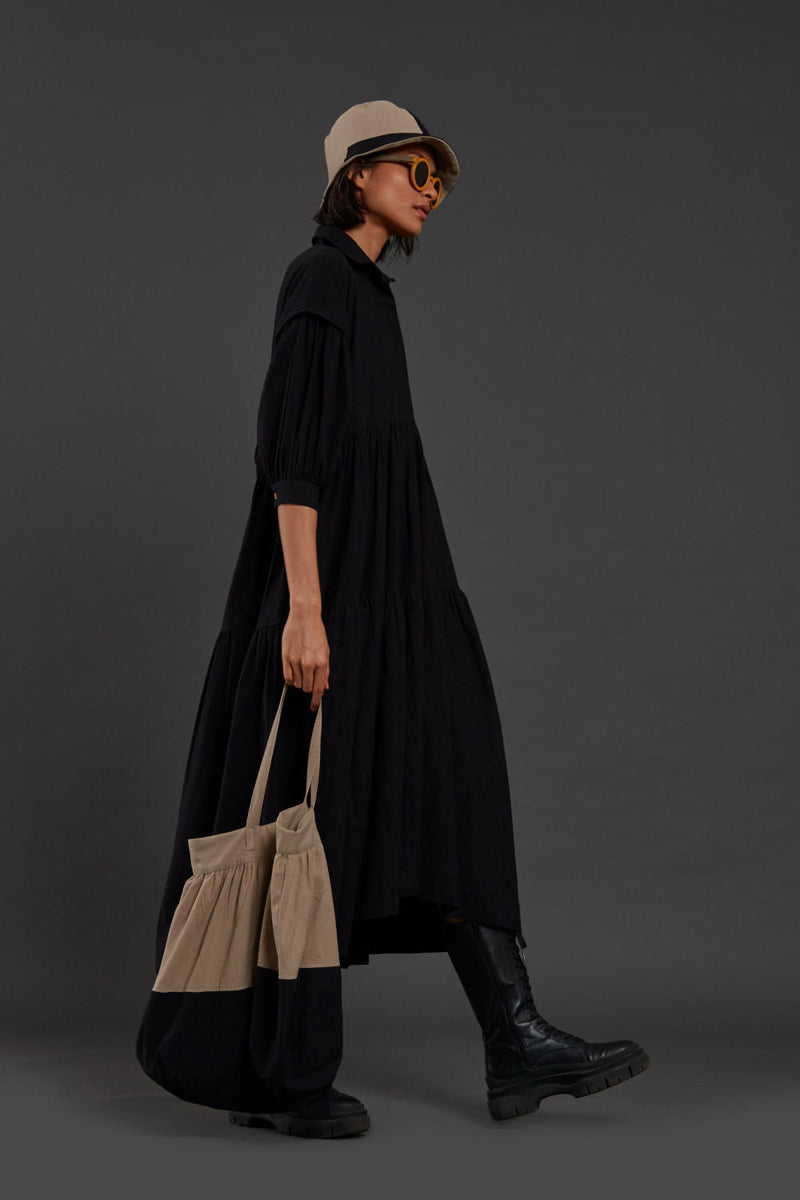 Black Tiered Shirt Dress Dress by Mati in black color for women in Singapore