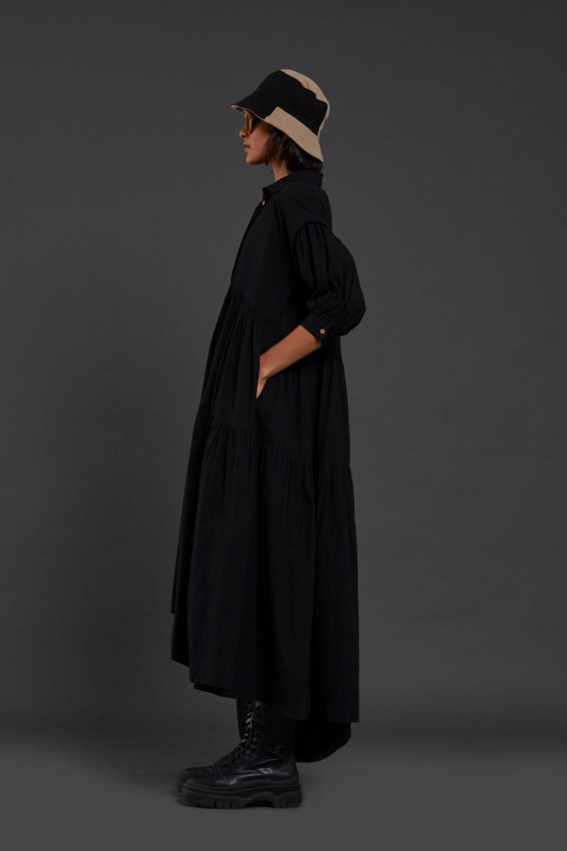 Black Tiered Shirt Dress Dress by Mati in black color for women in Singapore