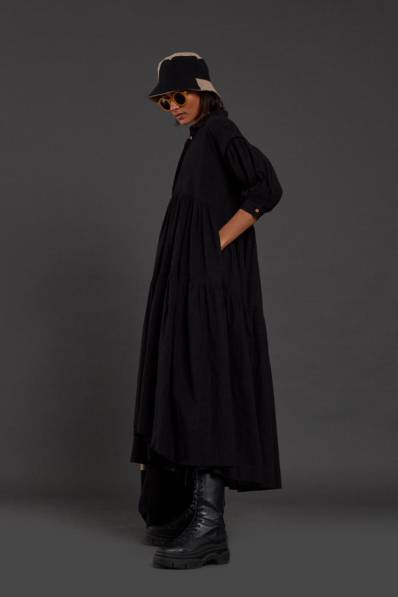 Black Tiered Shirt Dress Dress by Mati in black color for women in Singapore