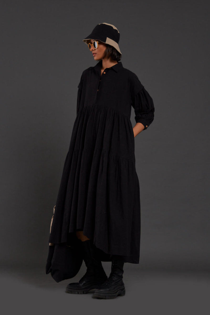 Black Tiered Shirt Dress Dress by Mati in black color for women in Singapore