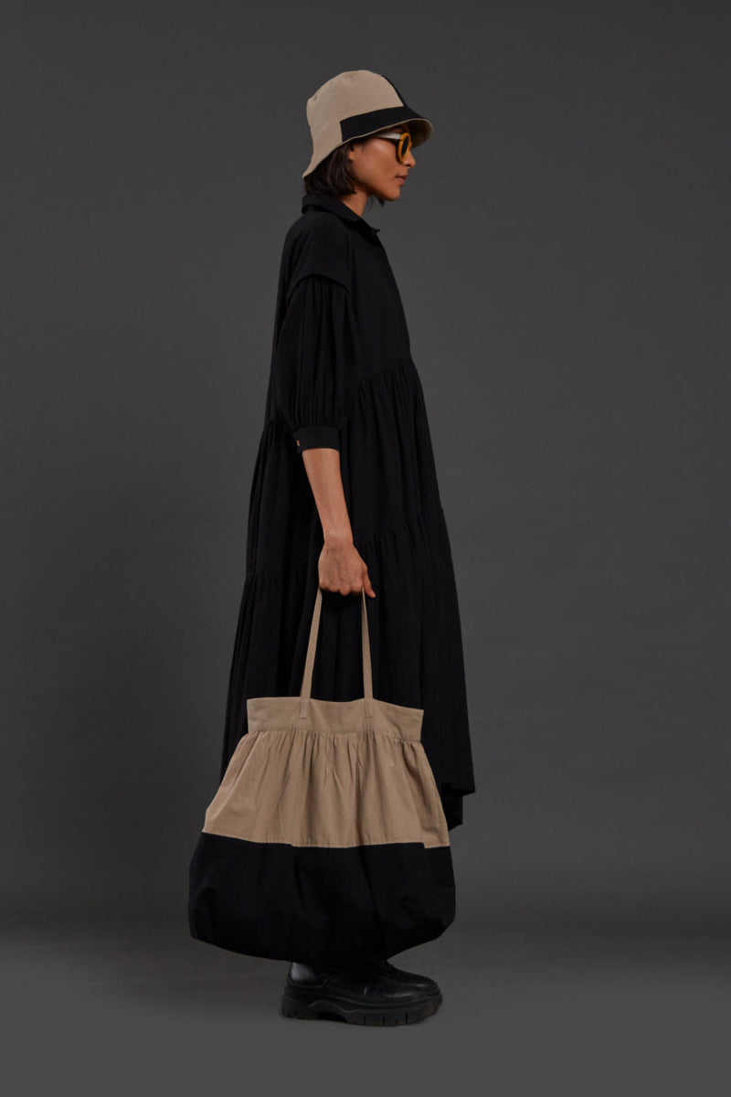Black Tiered Shirt Dress Dress by Mati in black color for women in Singapore