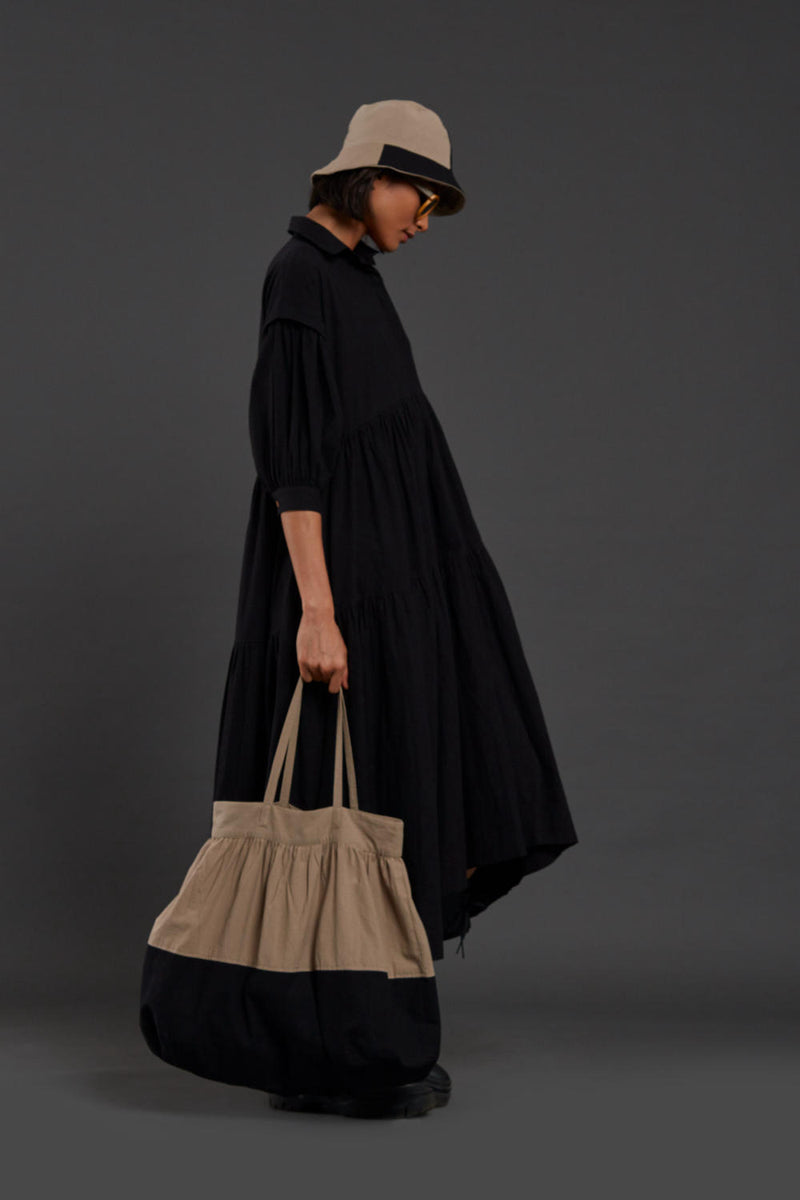 Black Tiered Shirt Dress Dress by Mati in black color for women in Singapore