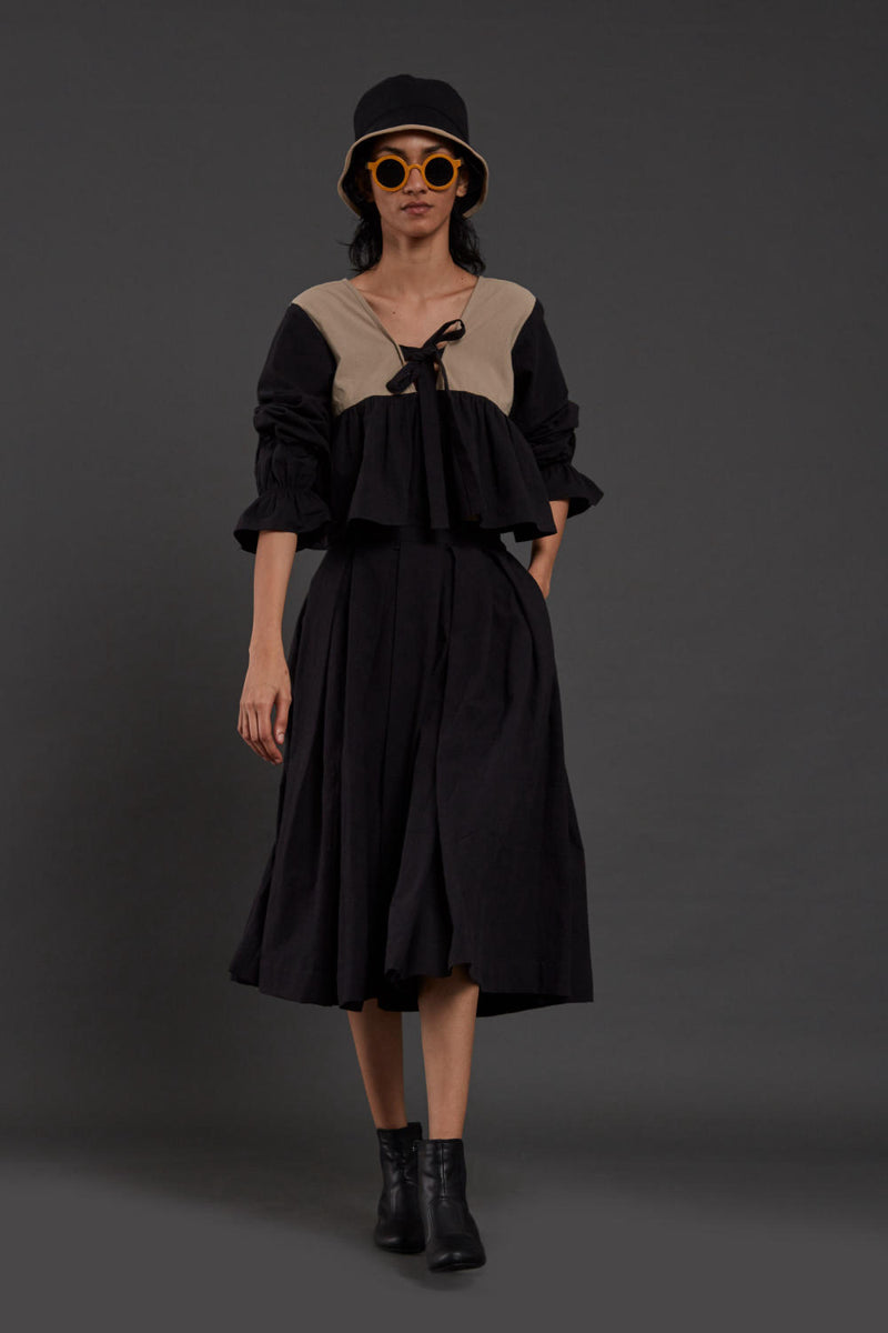 Black & Beige Bow Set Co-ord Set,Skirts,Top & Tunics by Mati in black color for women in Singapore