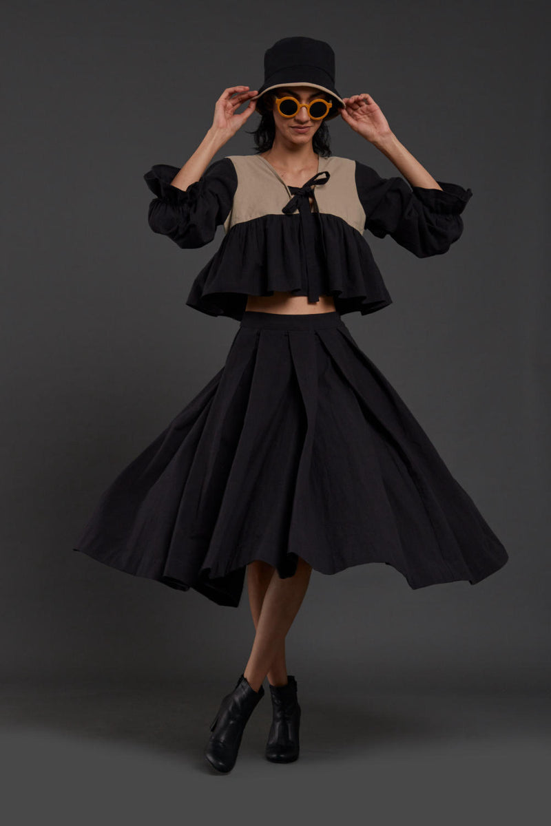 Black & Beige Bow Set Co-ord Set,Skirts,Top & Tunics by Mati in black color for women in Singapore